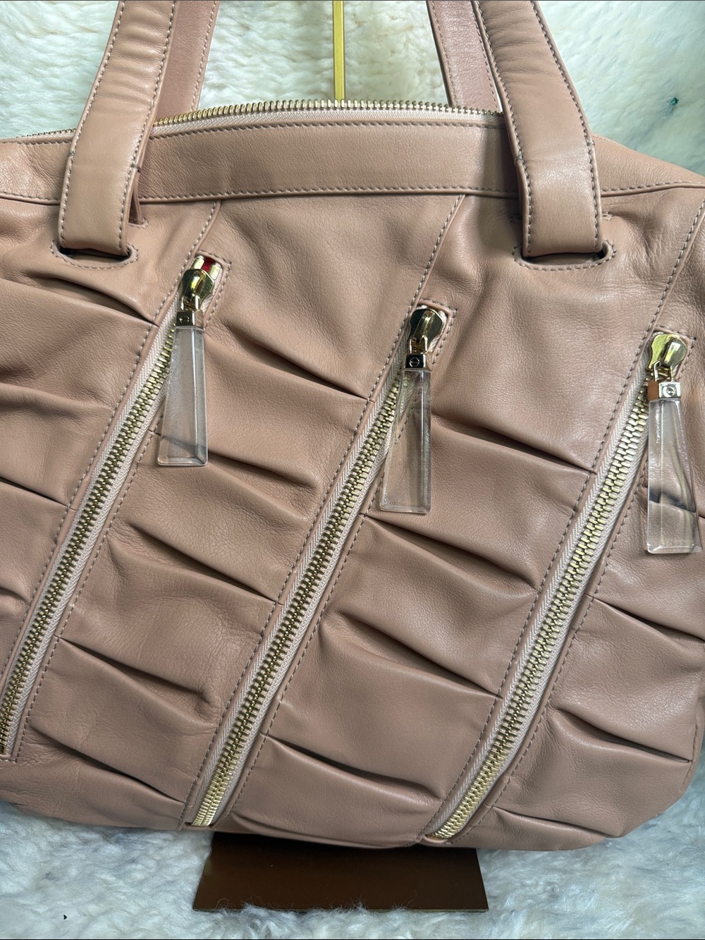 Christian Louboutin Taupe Quilted Tote Bag with Gold Zippers